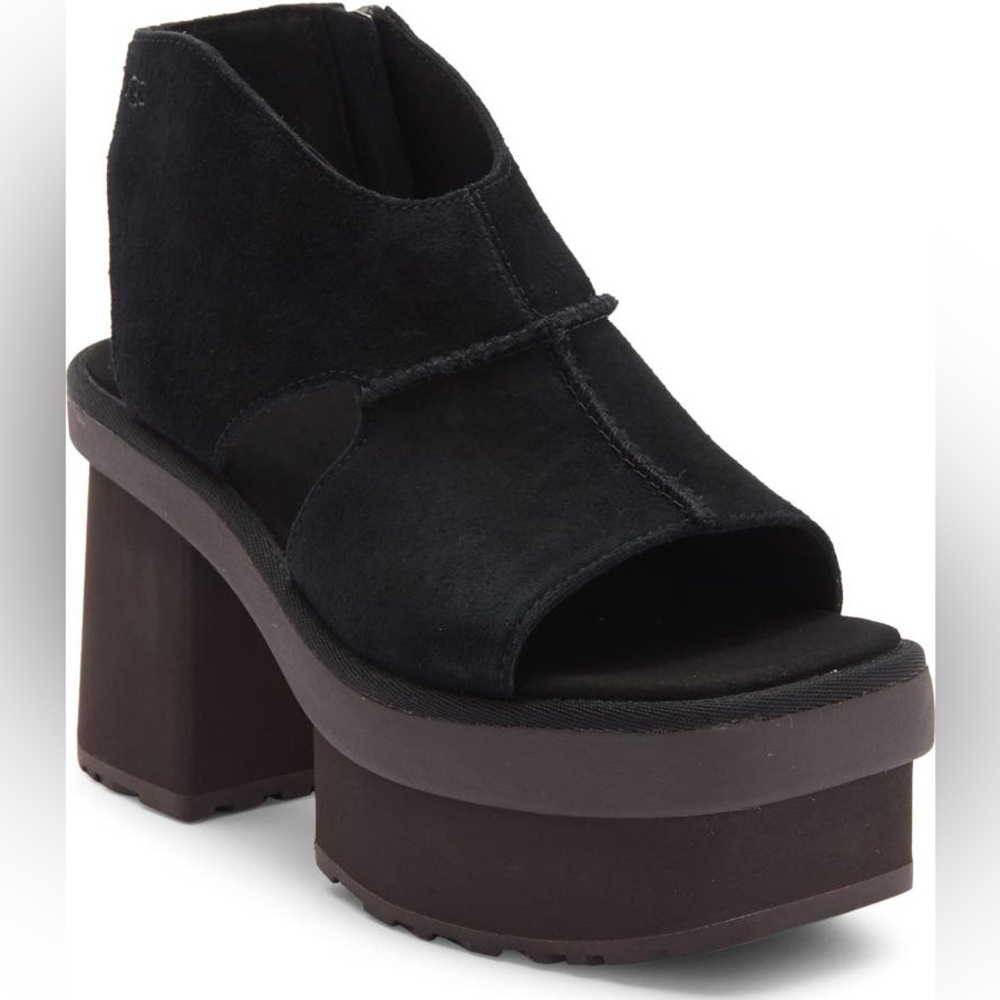 Ugg | New Heights Platform Sandals - Black Suede Chunky Y2k